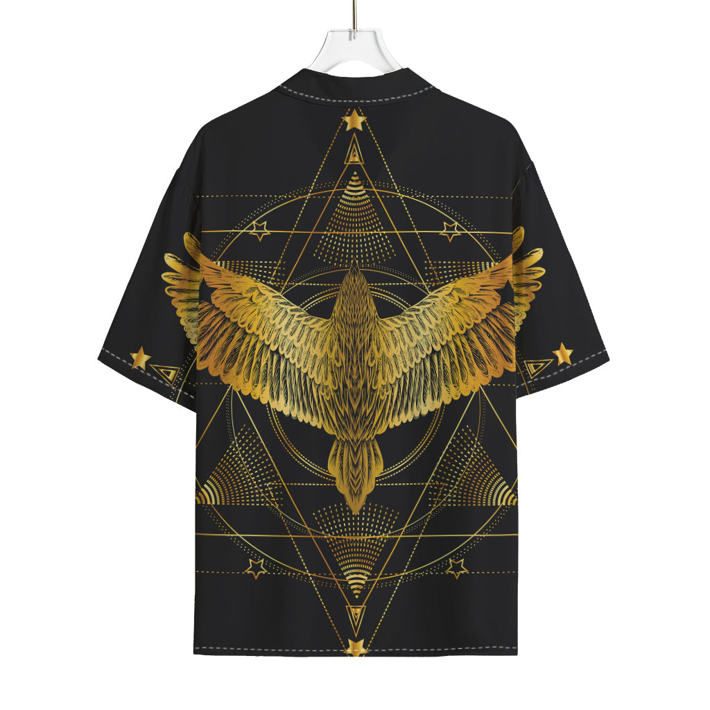Golden Spiritual Bird Print Rayon Hawaiian Shirt