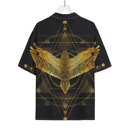 Golden Spiritual Bird Print Rayon Hawaiian Shirt