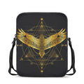 Golden Spiritual Bird Print Rectangular Crossbody Bag