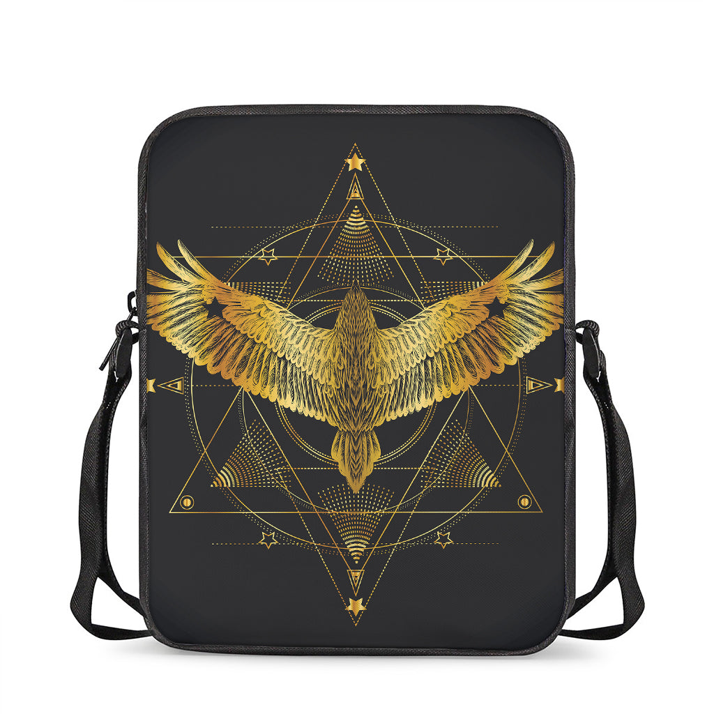 Golden Spiritual Bird Print Rectangular Crossbody Bag