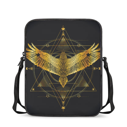 Golden Spiritual Bird Print Rectangular Crossbody Bag