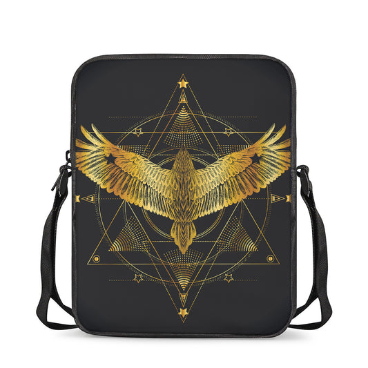 Golden Spiritual Bird Print Rectangular Crossbody Bag