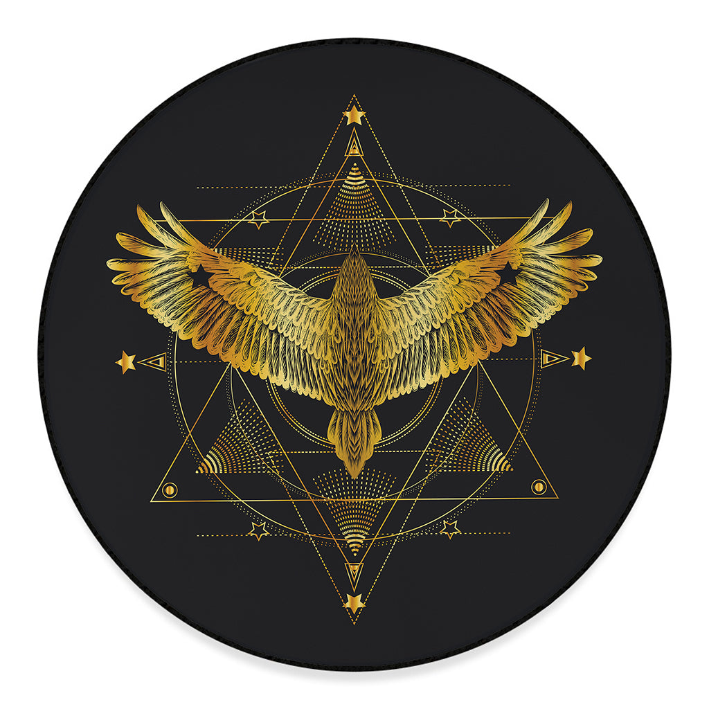 Golden Spiritual Bird Print Round Floor Mat