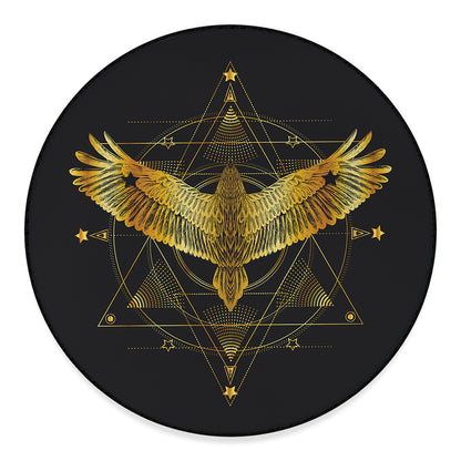 Golden Spiritual Bird Print Round Floor Mat