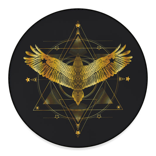 Golden Spiritual Bird Print Round Floor Mat