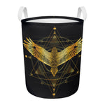 Golden Spiritual Bird Print Round Laundry Basket