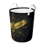Golden Spiritual Bird Print Round Laundry Basket