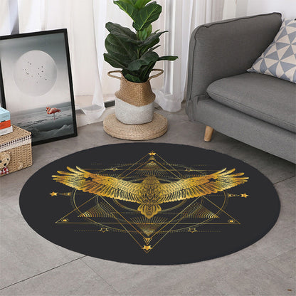 Golden Spiritual Bird Print Round Rug