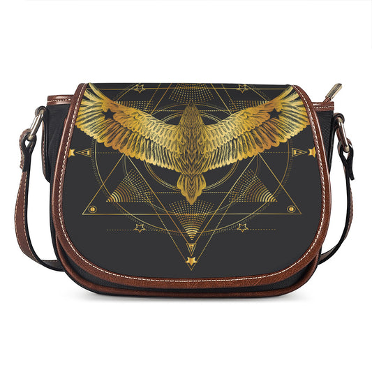 Golden Spiritual Bird Print Saddle Bag