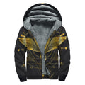 Golden Spiritual Bird Print Sherpa Lined Zip Up Hoodie