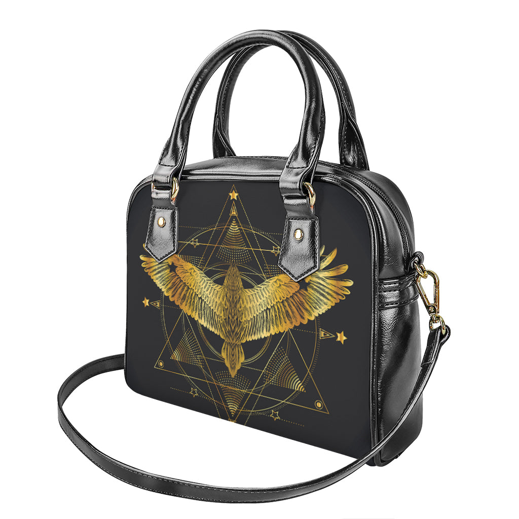 Golden Spiritual Bird Print Shoulder Handbag