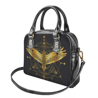 Golden Spiritual Bird Print Shoulder Handbag