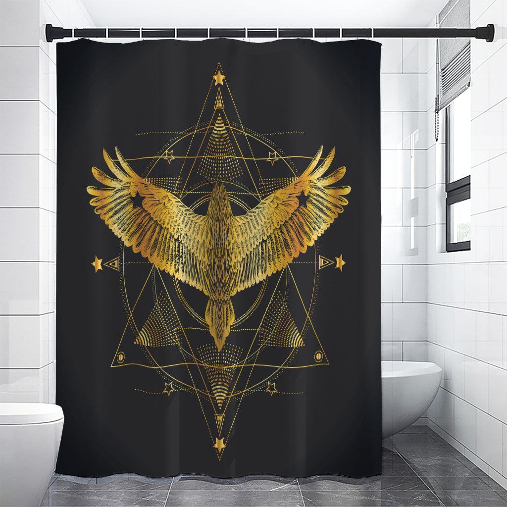 Golden Spiritual Bird Print Shower Curtain