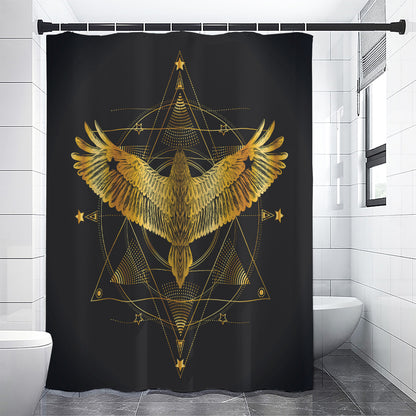 Golden Spiritual Bird Print Shower Curtain