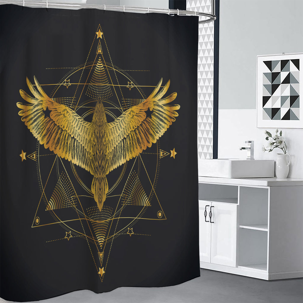 Golden Spiritual Bird Print Shower Curtain