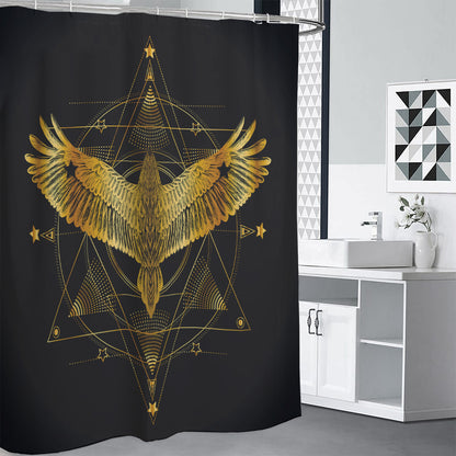 Golden Spiritual Bird Print Shower Curtain