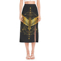 Golden Spiritual Bird Print Side Slit Midi Skirt
