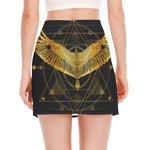 Golden Spiritual Bird Print Side Slit Mini Skirt