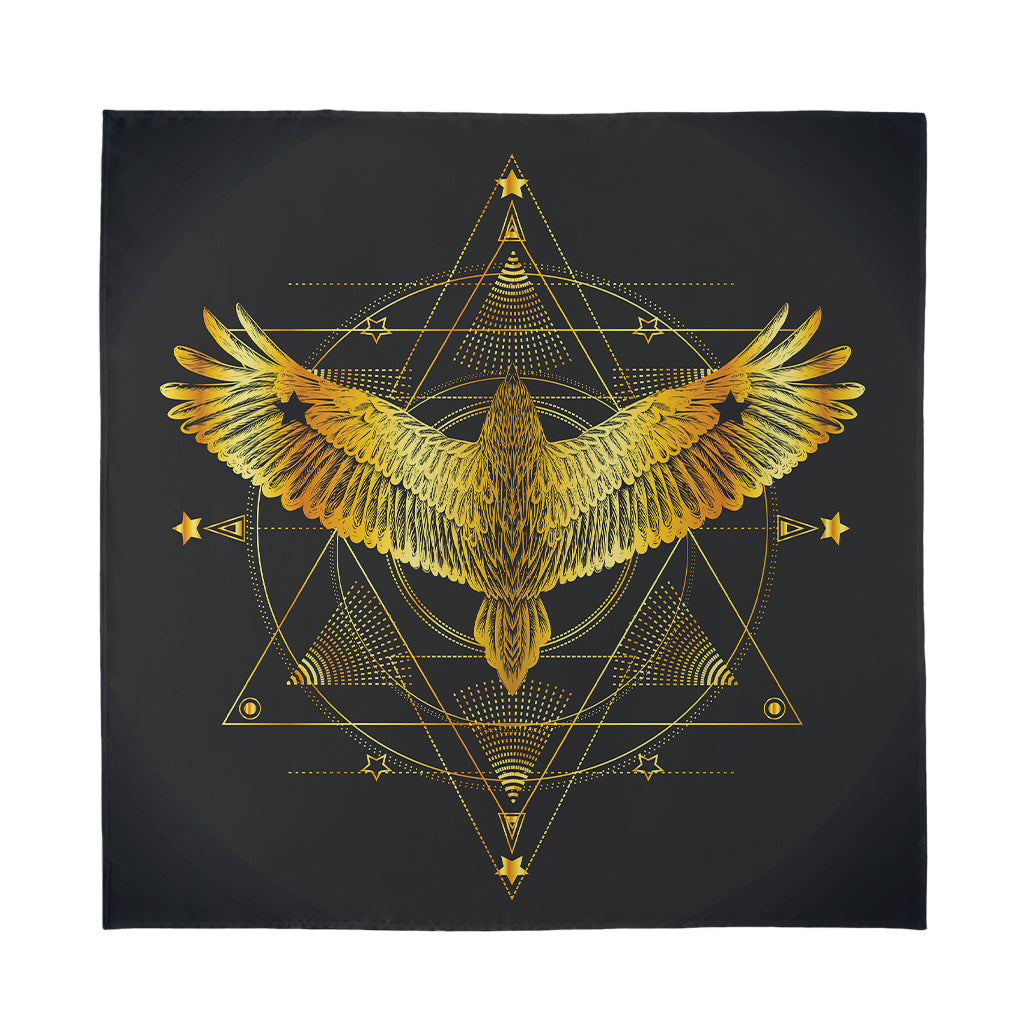 Golden Spiritual Bird Print Silk Bandana
