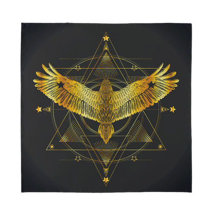 Golden Spiritual Bird Print Silk Bandana