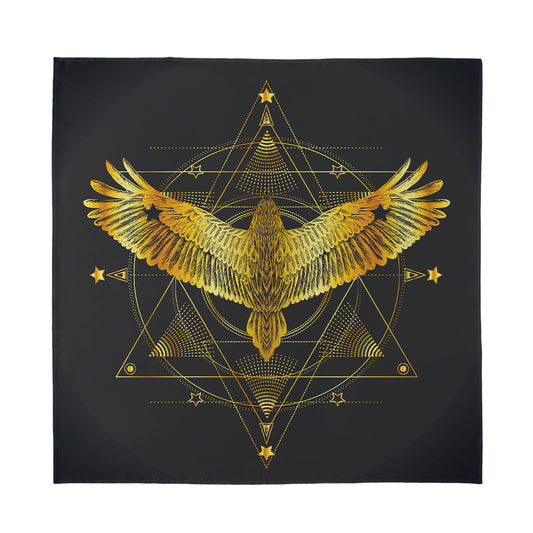 Golden Spiritual Bird Print Silk Bandana