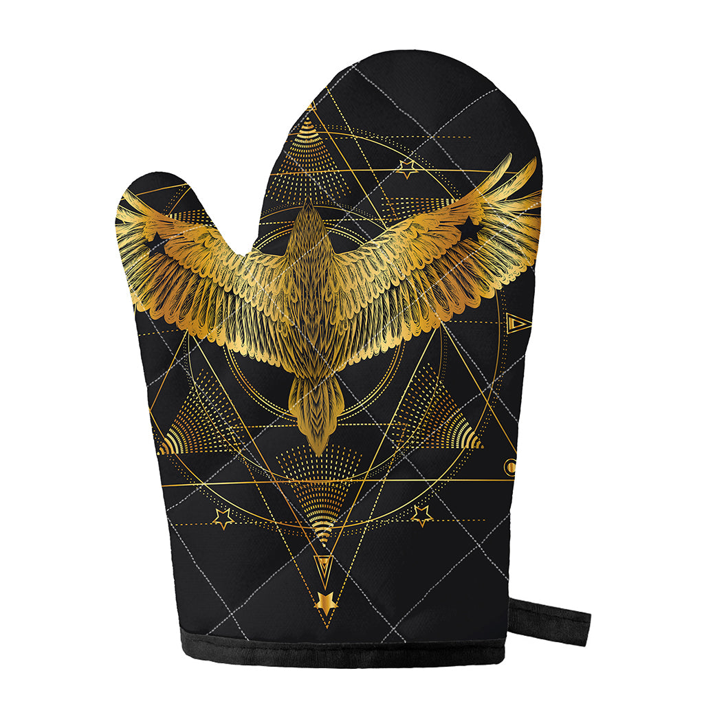 Golden Spiritual Bird Print Single Oven Mitt