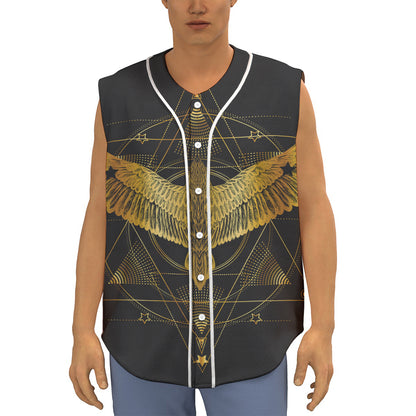 Golden Spiritual Bird Print Sleeveless Baseball Jersey
