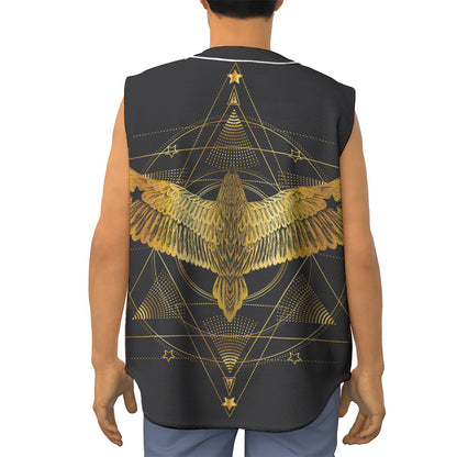 Golden Spiritual Bird Print Sleeveless Baseball Jersey