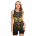 Golden Spiritual Bird Print Sleeveless One Piece Swimsuit