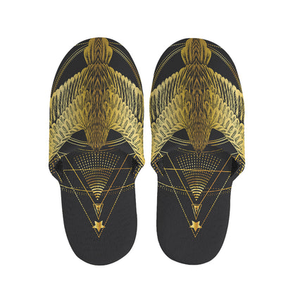 Golden Spiritual Bird Print Slippers