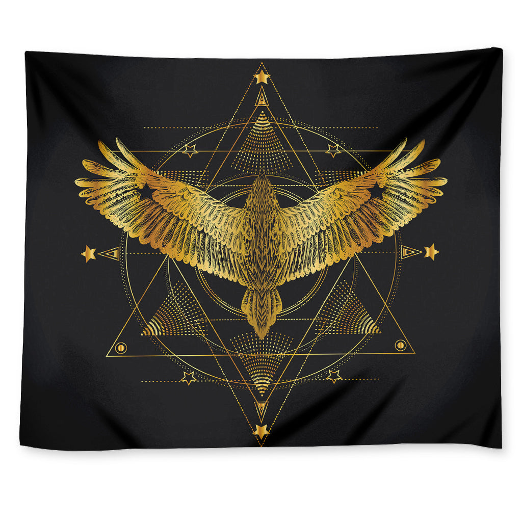 Golden Spiritual Bird Print Tapestry