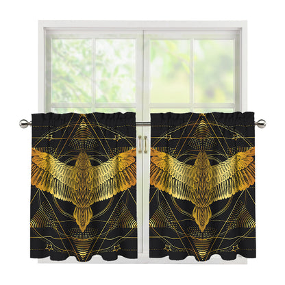 Golden Spiritual Bird Print Tier Curtains