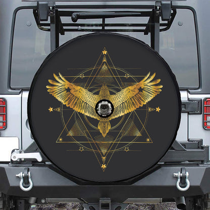 Golden Spiritual Bird Print Tire Cover With Camera Hole