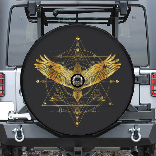 Golden Spiritual Bird Print Tire Cover With Camera Hole
