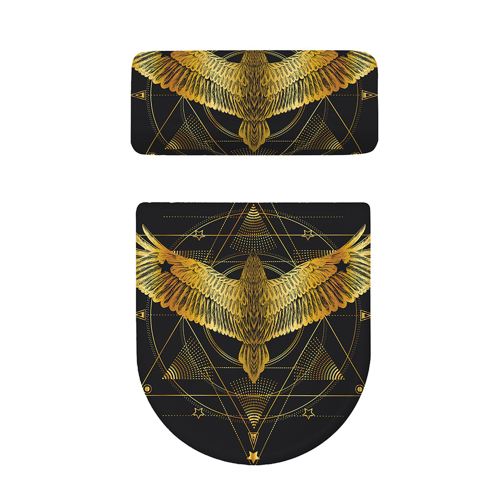 Golden Spiritual Bird Print Toilet Lid And Tank Cover Set