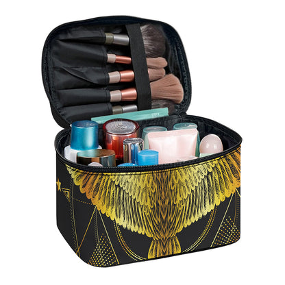 Golden Spiritual Bird Print Travel Makeup Bag