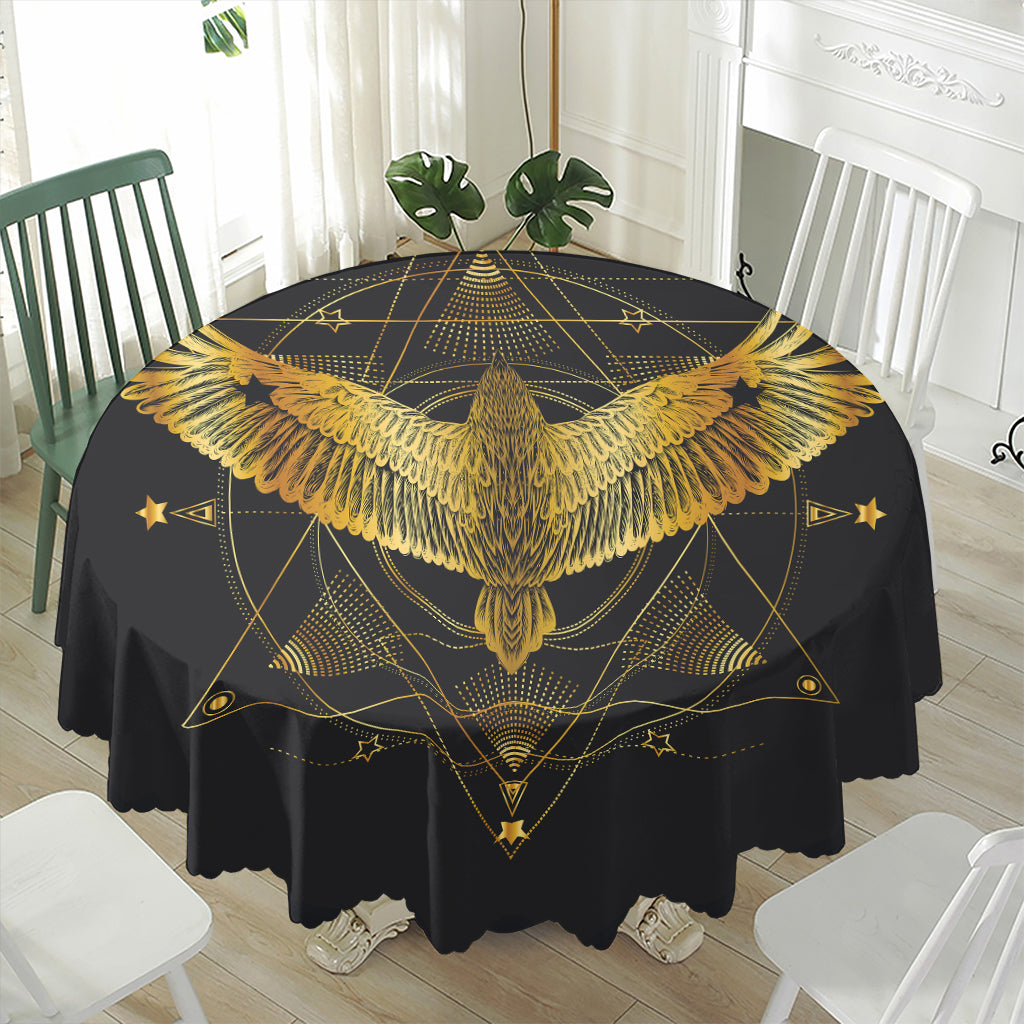 Golden Spiritual Bird Print Waterproof Round Tablecloth