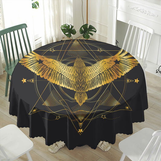 Golden Spiritual Bird Print Waterproof Round Tablecloth