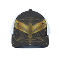 Golden Spiritual Bird Print White Mesh Trucker Hat