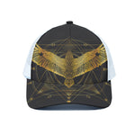 Golden Spiritual Bird Print White Mesh Trucker Cap