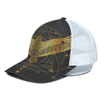 Golden Spiritual Bird Print White Mesh Trucker Cap
