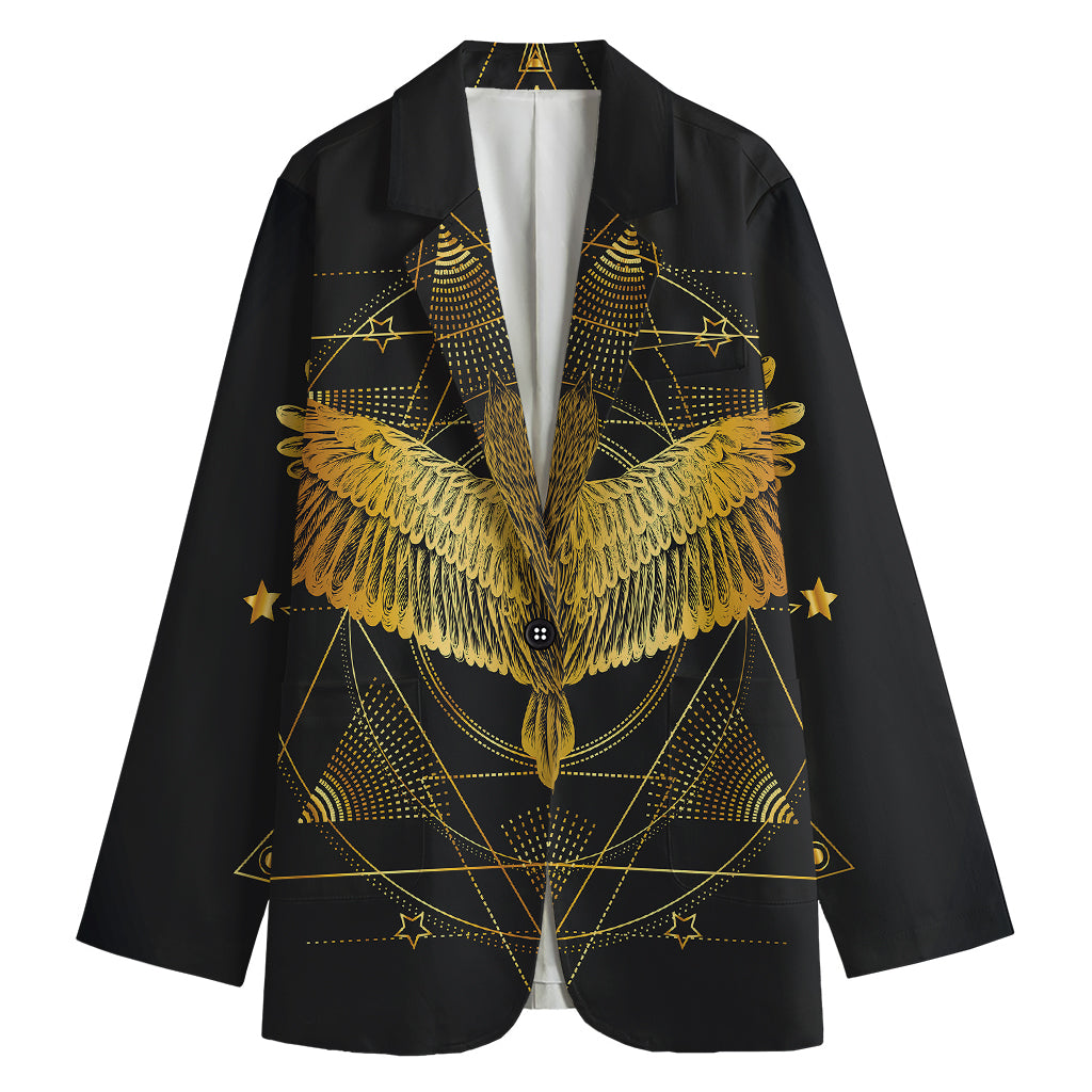 Golden Spiritual Bird Print Women's Blazer