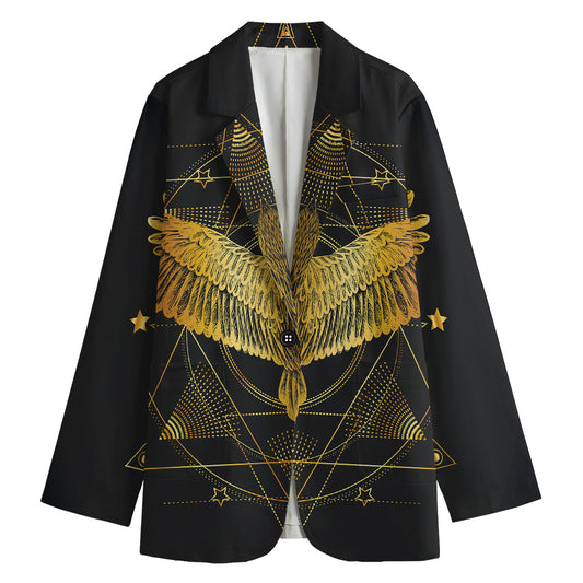 Golden Spiritual Bird Print Women's Blazer