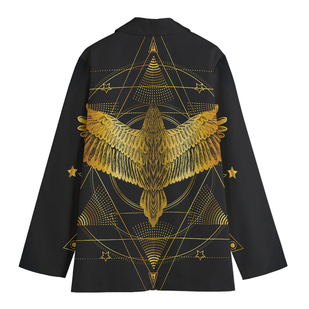 Golden Spiritual Bird Print Women's Blazer
