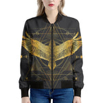 Golden Spiritual Bird Print Women's Bomber Jacket