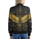 Golden Spiritual Bird Print Women's Bomber Jacket