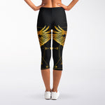 Golden Spiritual Bird Print Women's Capri Leggings