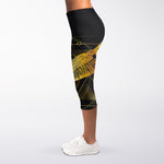 Golden Spiritual Bird Print Women's Capri Leggings
