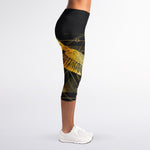 Golden Spiritual Bird Print Women's Capri Leggings