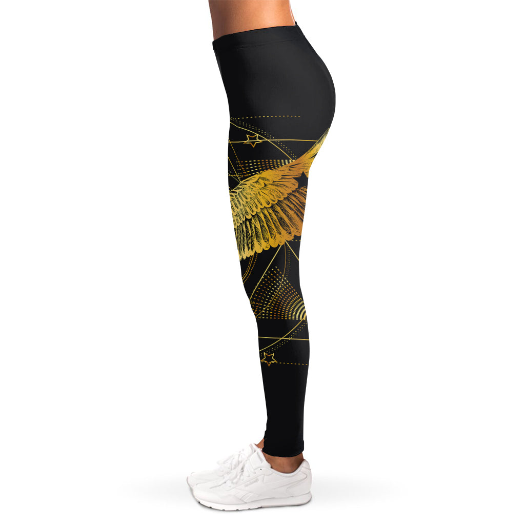 Golden Spiritual Bird Print Women's Leggings